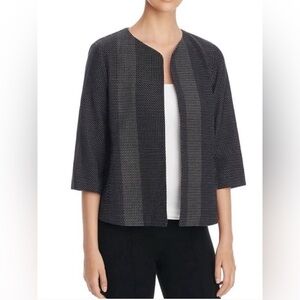 Eileen Fisher Roundneck Jacket Organic Cotton Kurume Dash Black Gray Small